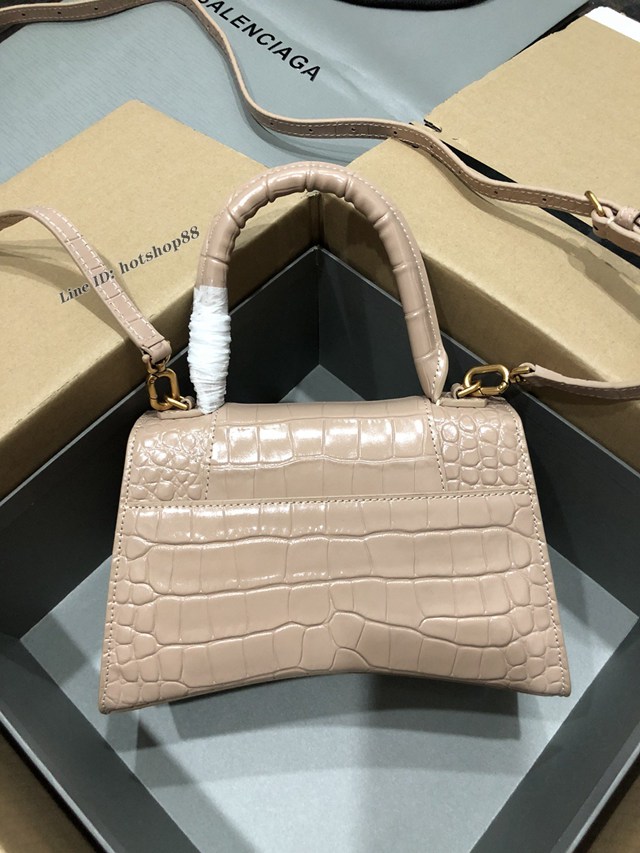 Balenciaga專櫃爆款大號手提女包 巴黎世家升級版鱷魚奶茶色金扣Hourglass沙漏包 fyj1660